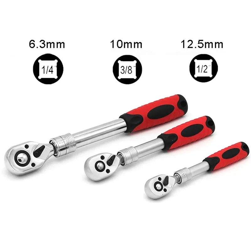 

1/4" 3/8" 1/2" inch Ratchet Wrench 72 Teeth Extending Telescopic Ratchet Socket Wrench Tool Plate Ratchet Handle Wrench Tools