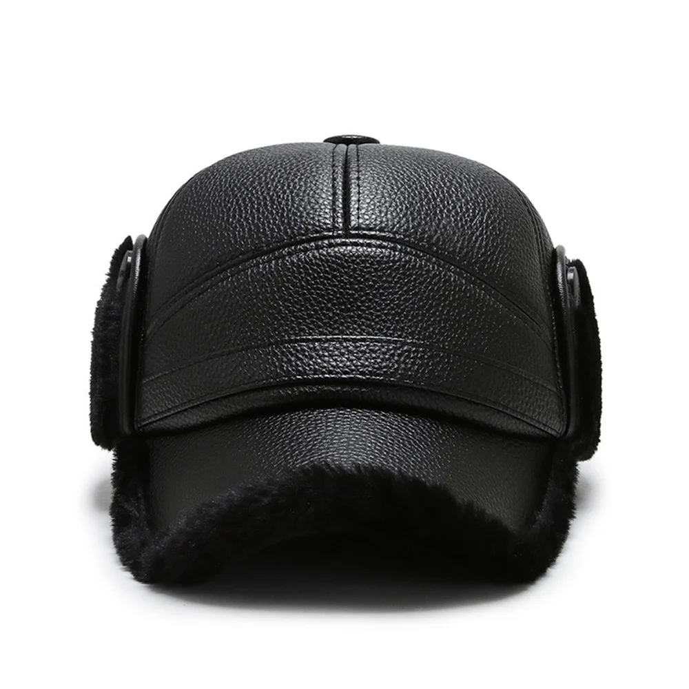 Winter Hat Earflap Hat Men&rsquo;s Winter Thick Ear Protection Hats Outdoor Sport Warm Baseball Cap Leather Dad Caps Earflaps Bomber Hats Ski Russian Cap