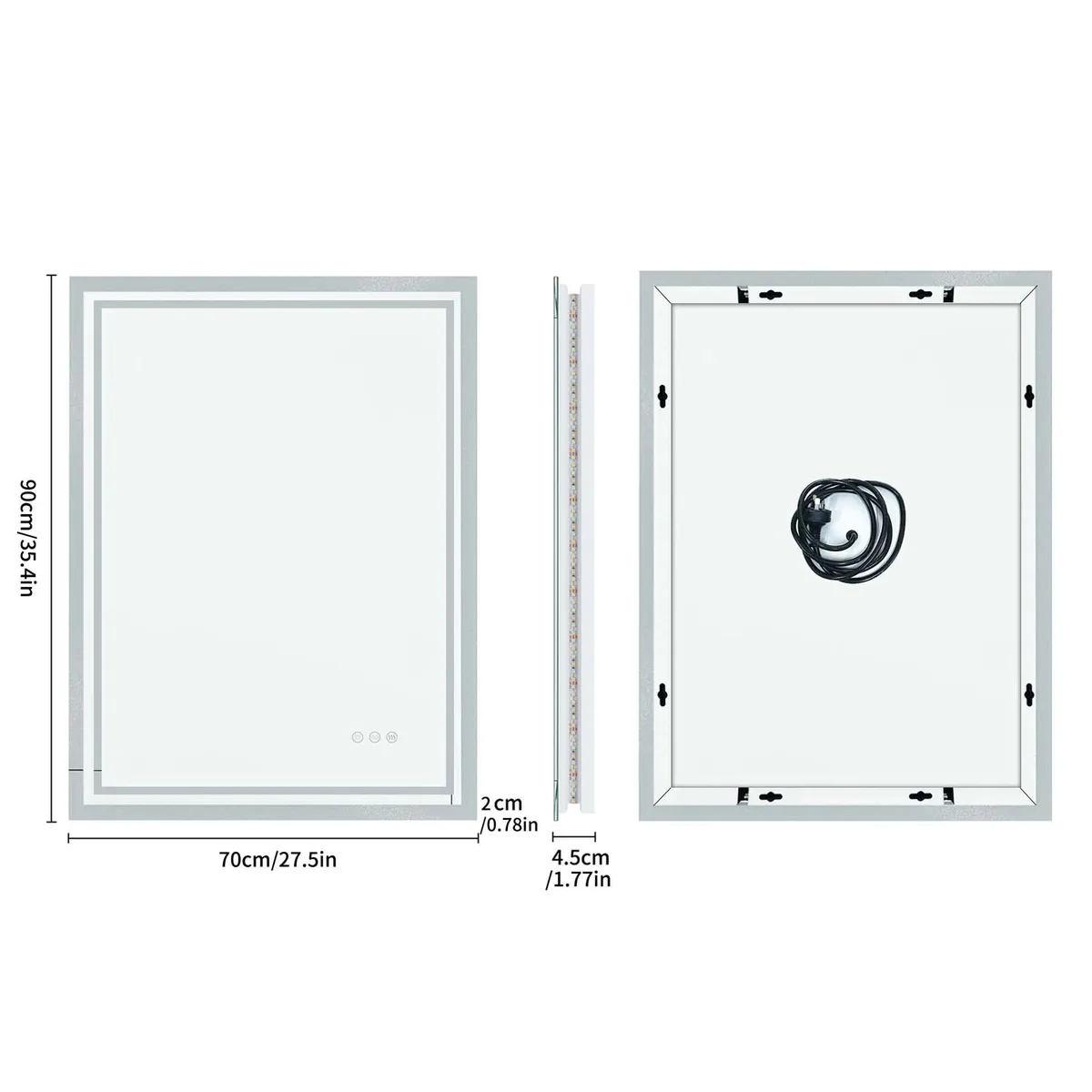 LED Light Bathroom Mirror Illuminated Wall Mounted Vanity Makeup Anti-Fog Rectangle 3 Colors Touch Light — view 4