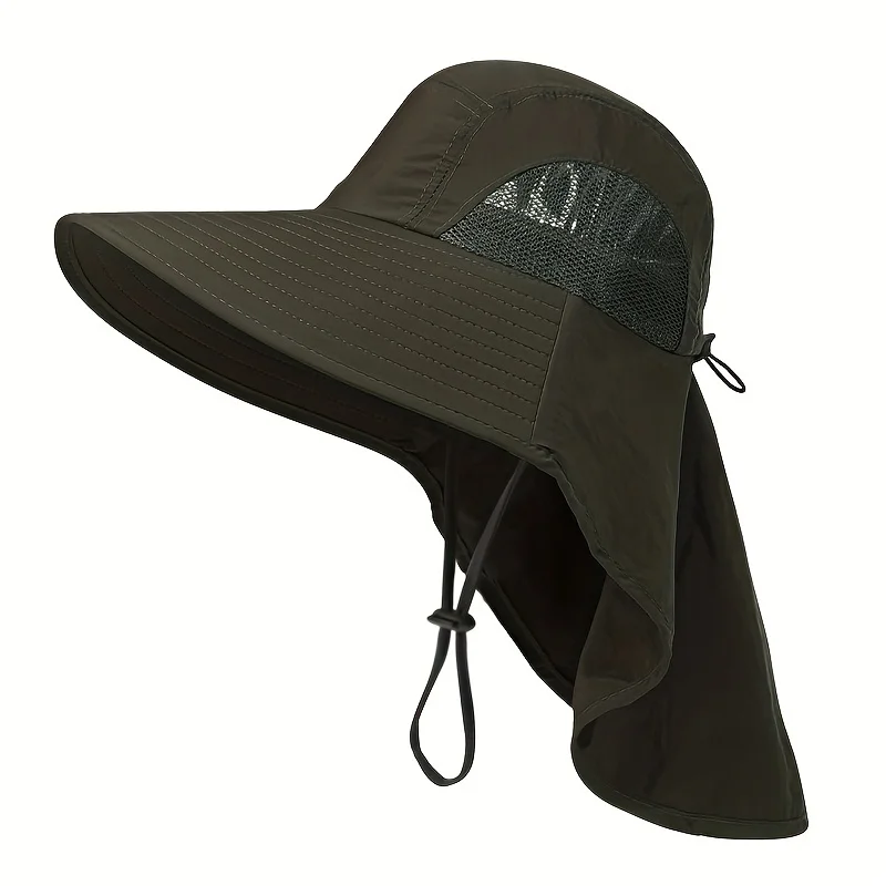 Men's Wide-Brimmed Sun Hat Breathable Adjustable Waterproof Nylon Hat With Mesh Weaving Suitable For Hiking And Camping fishing hat