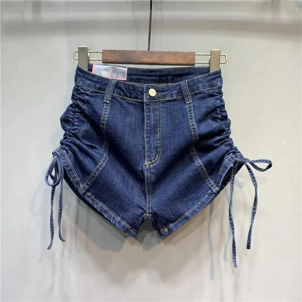 Denim Shorts Women's High Waist Invisible Open Crotch Outdoor Sex Summer Loose A- Line Slimming Small Hot Pants Raw Hem Jeans