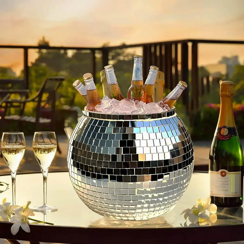 Flash Ice Bucket Disco Ball Shape Prism Load Bearing Large Capacity Cold Resistant Glass Mirror Disco Ice Bucket Party Supply