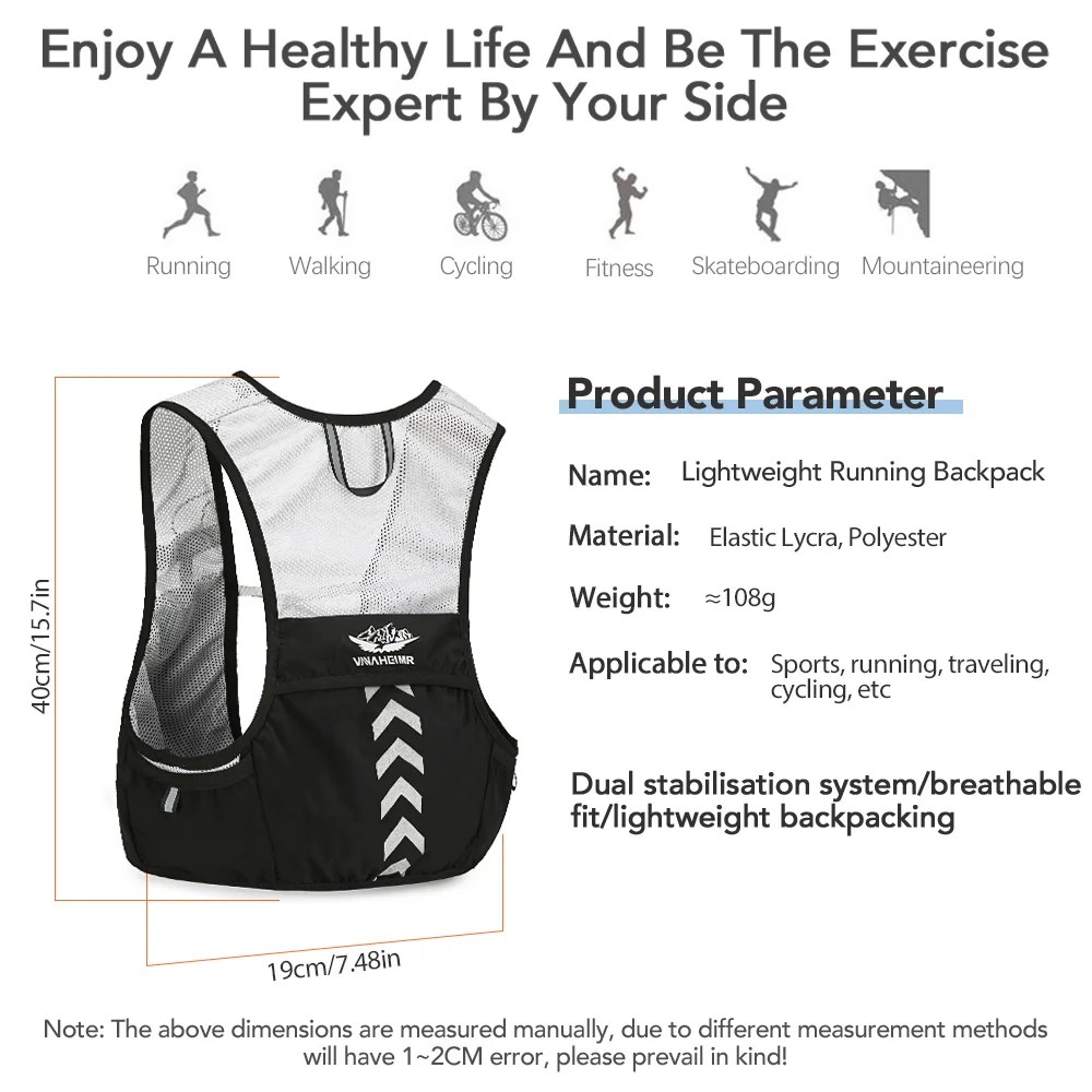 Ultra Light Backpack Running Backpack 5L Running Hydration Backpack Hiking Marathon Running Bag 2L Water Bag 500ML Water Botte 2