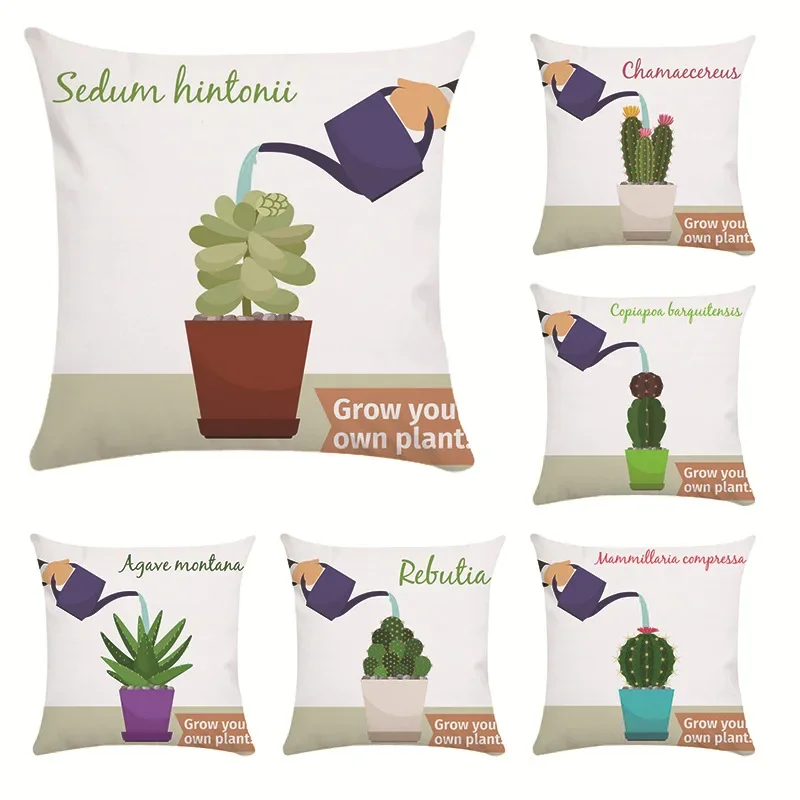 

Summer Cactus Pillowcase Green Plant Sofa Soft Square Bedroom Living Room Home