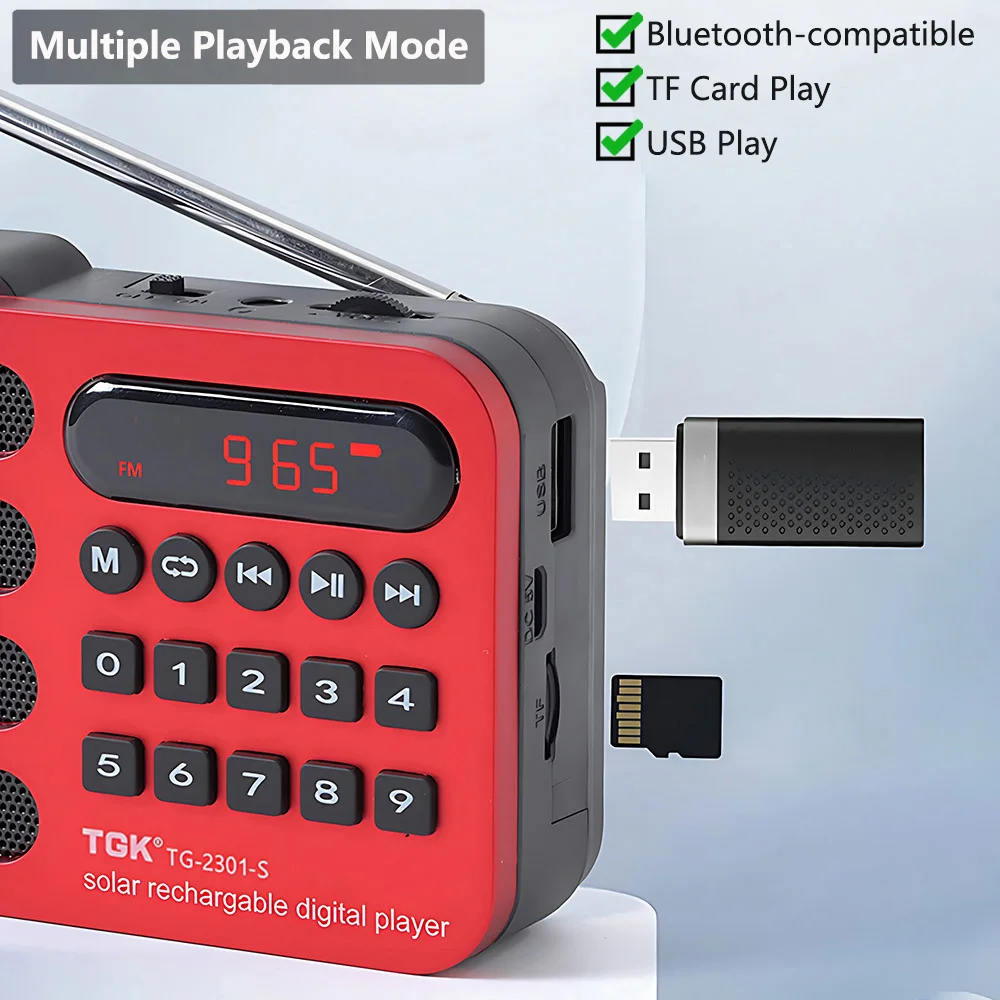 FM Radio Solar Charging Portable FM Receiver Radio With Bluetooth Wireless Speaker Support USB TF Card MP3 Music Play