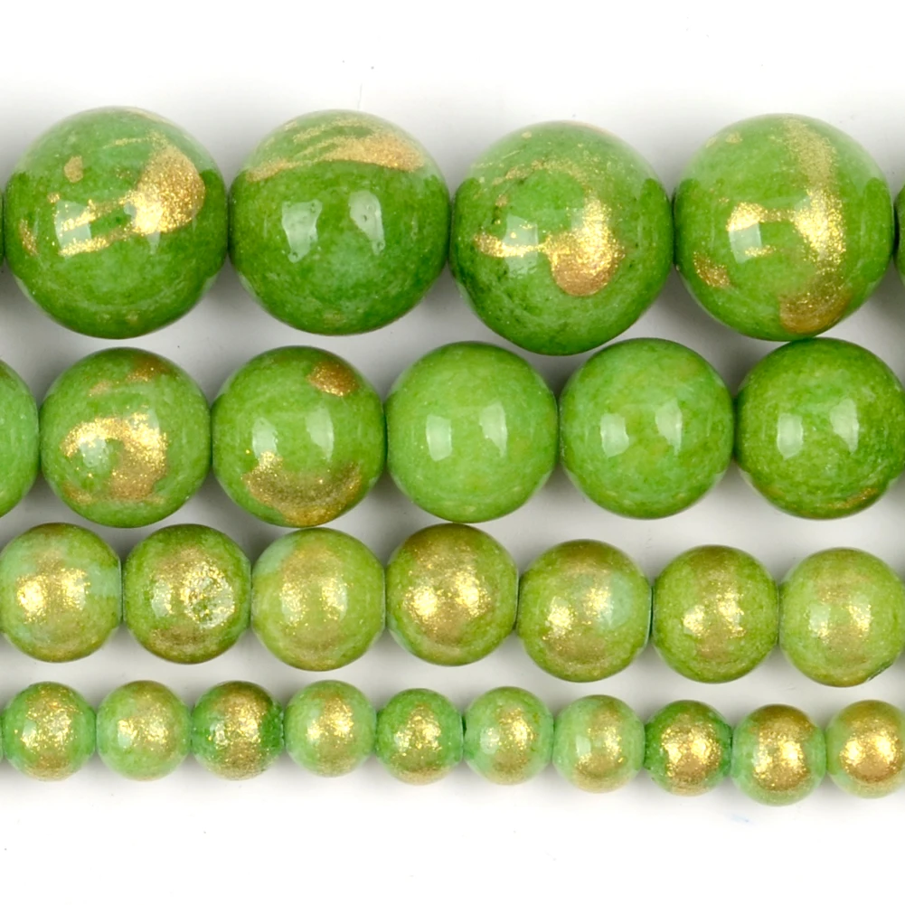 White Red Gold Plated Jade Round Natural Stone Beads for Jewelry Making and DIY Accessories