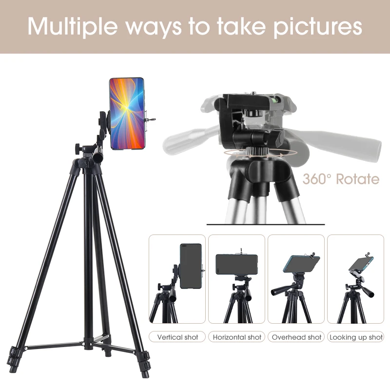 Prata Tripé para Telefone Leve Tripé de Alumínio com Clipe Remoto para Iphone Selfies Gravação de Vídeo Suporte da Câmera Preto - Image 3