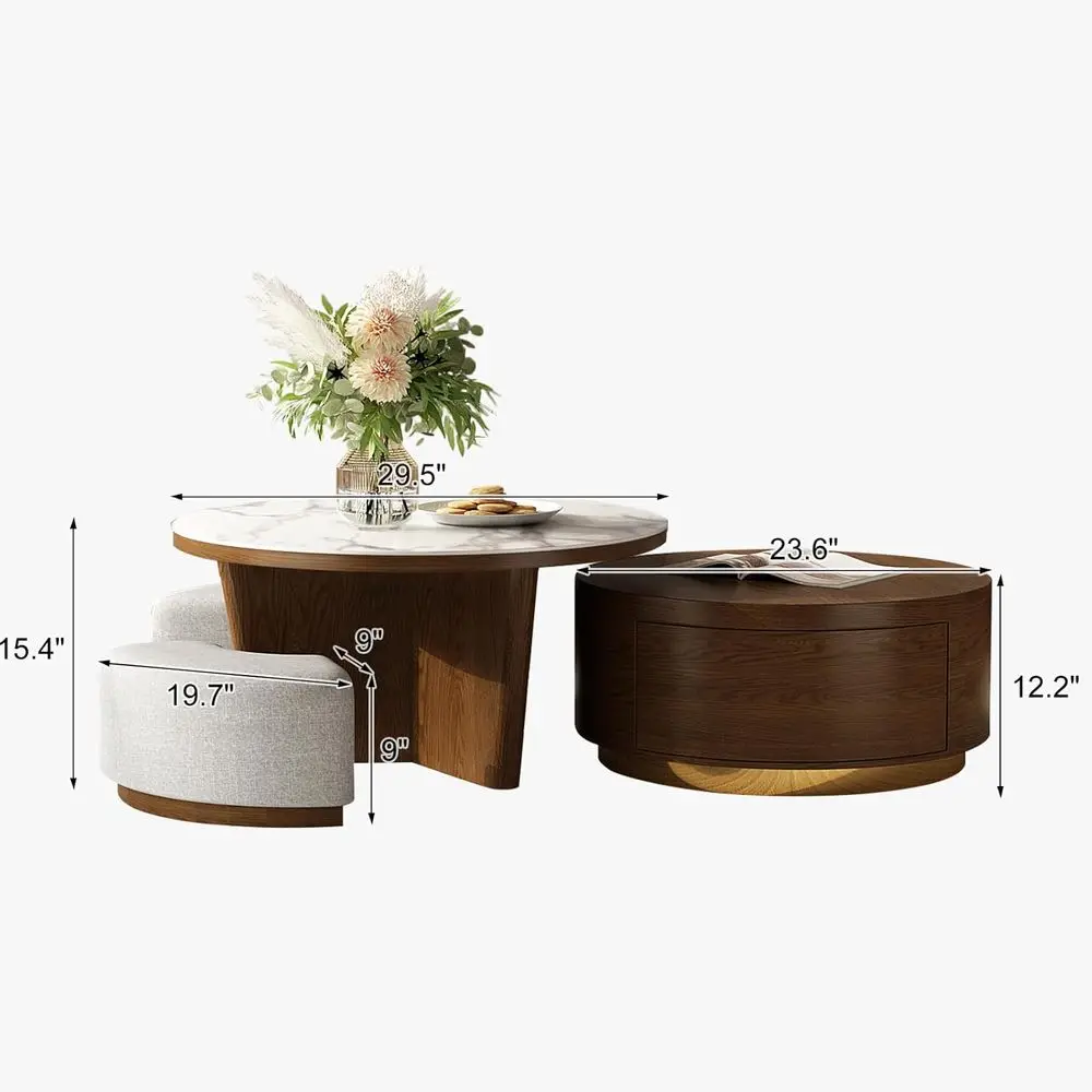 Ensemble de table basse Walnara en marbre - gros plan de la surface en marbre