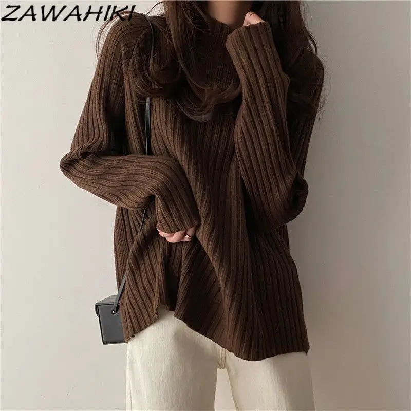 

Sweater Women Fall Winter Solid Color New Arrive All Match Loose Chic Designed Sueter Mujer Turtleneck Casual Minimalist Tops