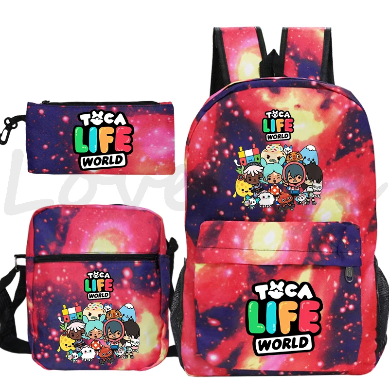 Cute Toca Life World Backpack 3pcs Set Girls Cartoon School Bags Travel Bag Toca Boca Print Bookbag Kids Anime Rucksack Mochila