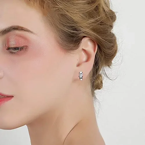 여성용 블랙 팬더 후프 귀걸이, 귀여운 소녀 서클 실버 컬러 패션, 다목적 귀 쥬얼리 선물, 2024 신상 4