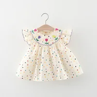 New Cute Girl'S Dress Sweet Rose Embroidered Small Round Dots Korean Version Loose Bubble Sleeve Cotton Beach Skirt 1