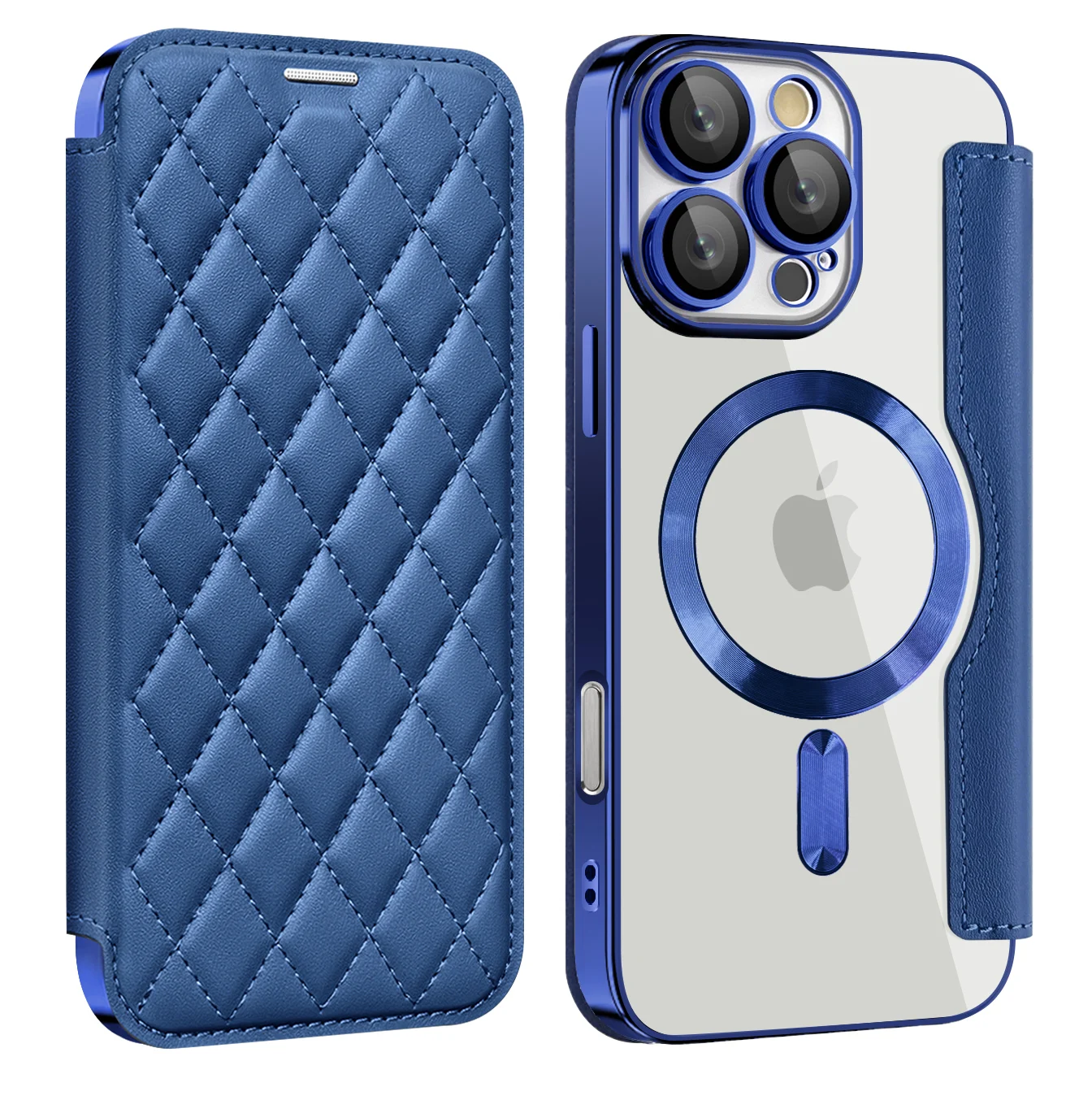 Premium Flip Magnetic Leather Case with Wireless Charging and Transparent Card Wallet Cover