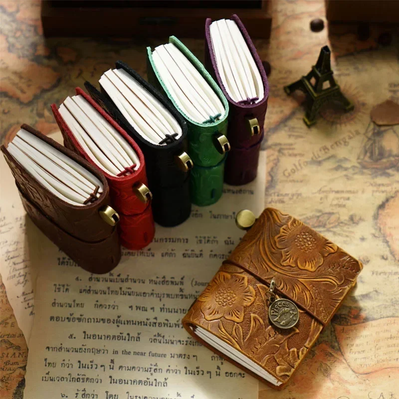 Fromthenon Vintage Crazy Horse Cowhide Hand Made Traveler's Notebook Mini Loose Leaf Notebooks Mini Pockets Journal 3