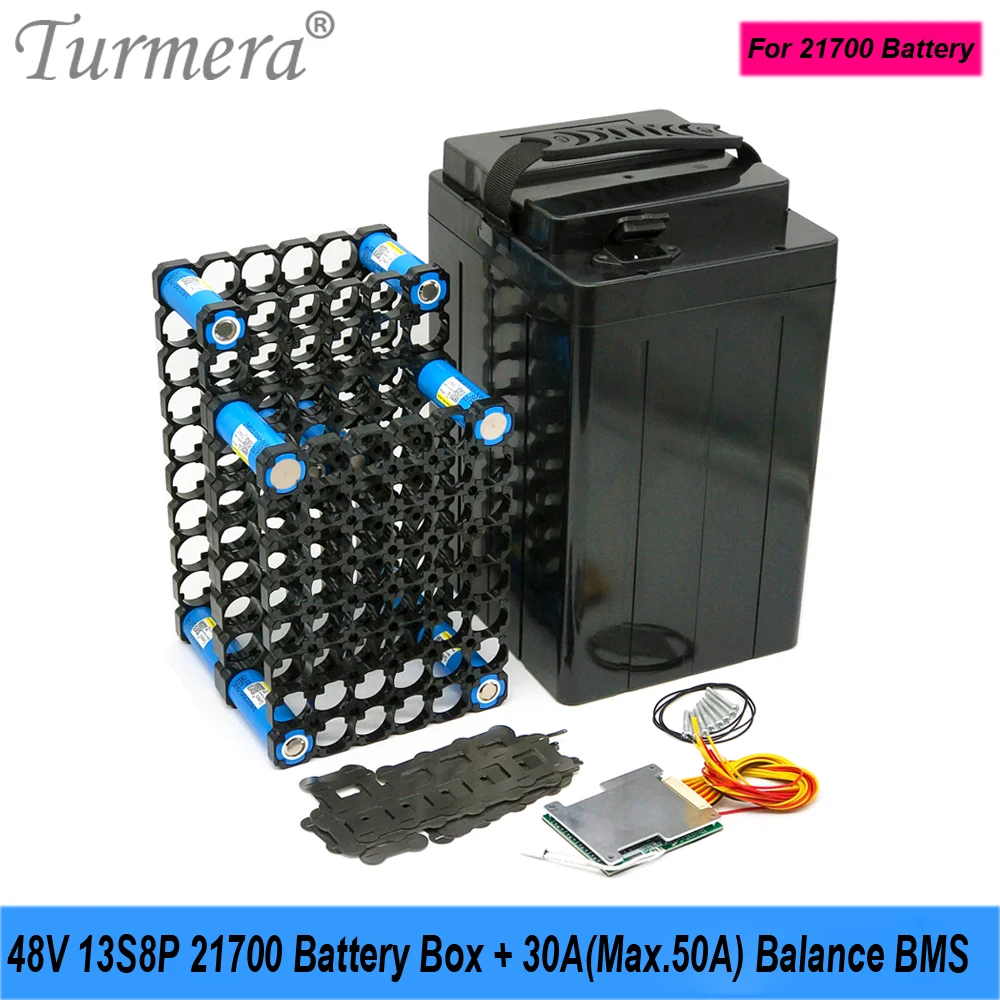 Turmera 48V 21700 Electric Bike Battery Box Case 13S 30A 50A Balance