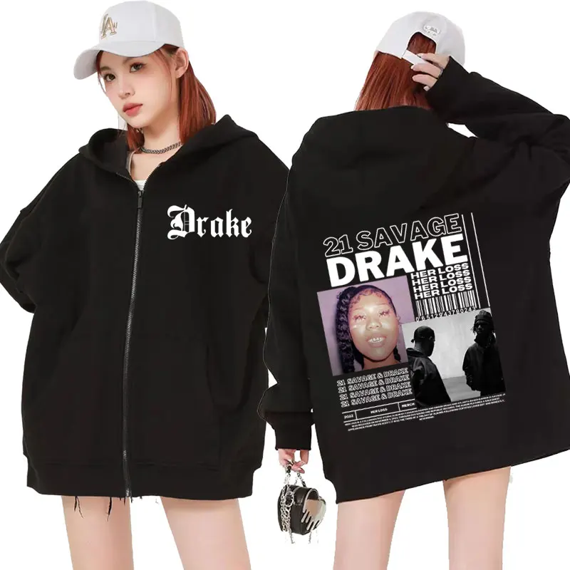 Limitato Drake E 21 Savage Music Album Zip Up Felpe Uomo Donna Moda Giacca Felpa Casual Vintage Style Zipper Hoodie Tops