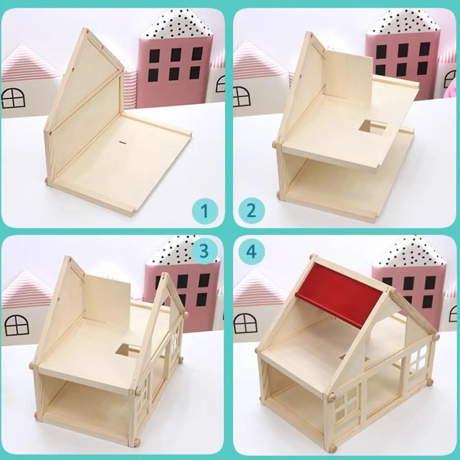Wooden Doll House for Kids Miniature Scene 2 Storey Gift Toy Mini Furniture Toy