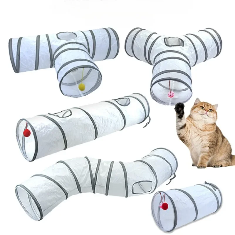 New Pet Cat Tunnel Toys Foldable White Pet Cat Kitty Training Interactive Fun Toy For Cats Rabbit Animal Play Tunnel Tube