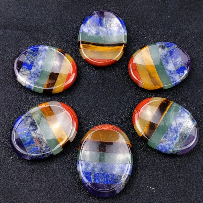 

40mm Thumb Worry Stone Chakras For Healing Rainbow Crystals reiki Rocks Natural Crystal Gems Anxiety Relief Massage Tool