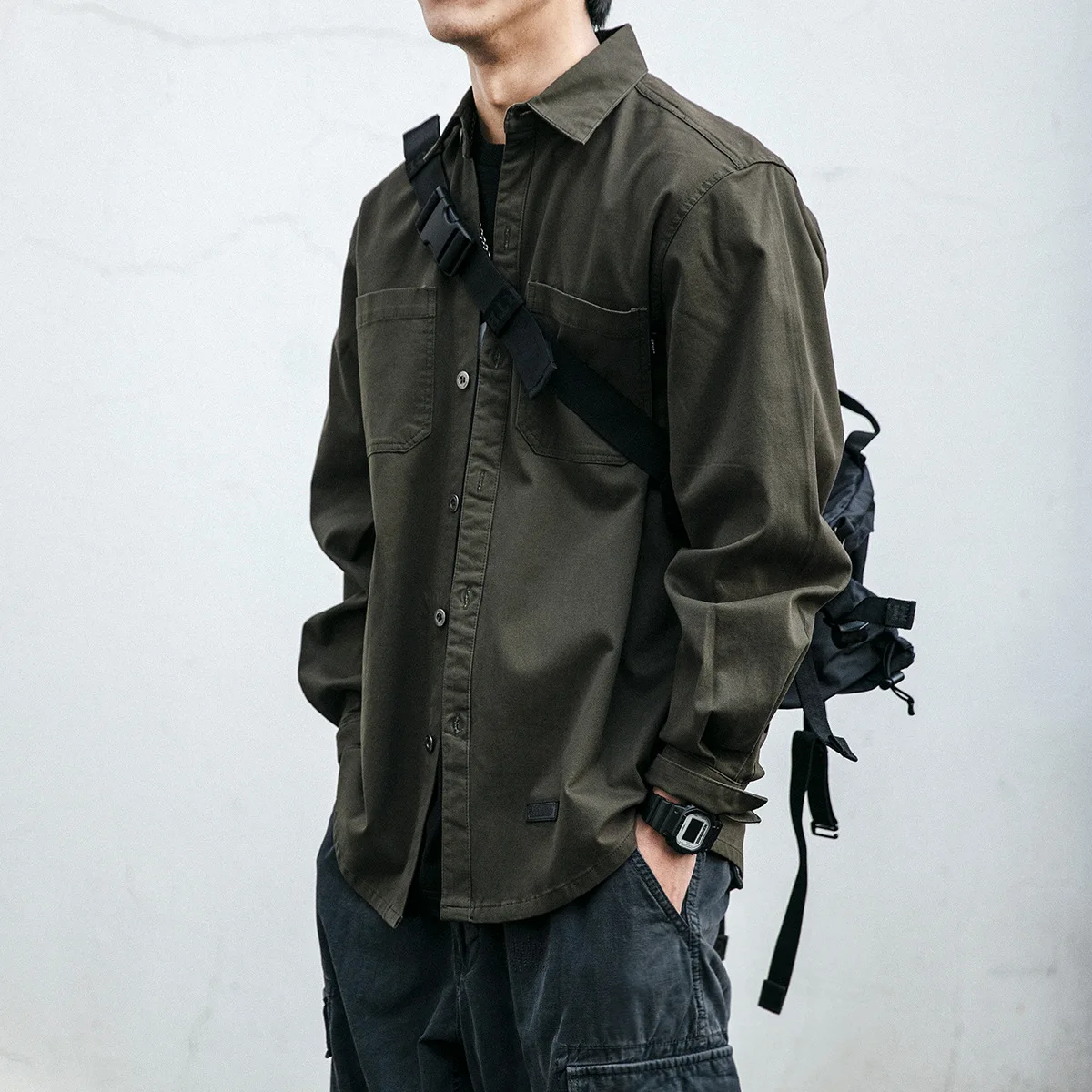 

Cargo shirt men's long sleeve trend loose pocket shirt youth versatile casual jacket trend