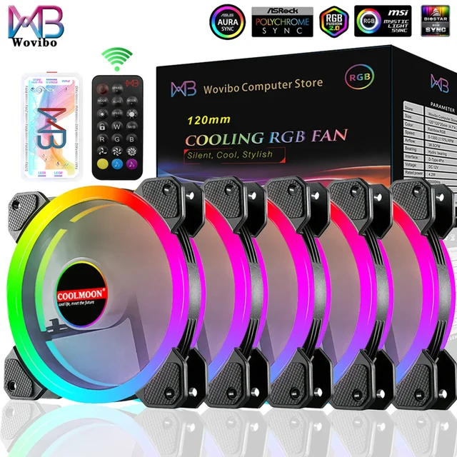 120mm PC 컴퓨터 케이스 팬 냉각 쿨러 6 핀 조정 가능한 RGB Led 12cm 음소거 환풍기 5V DC ARGB 팬 속도 조정 Aura Sync