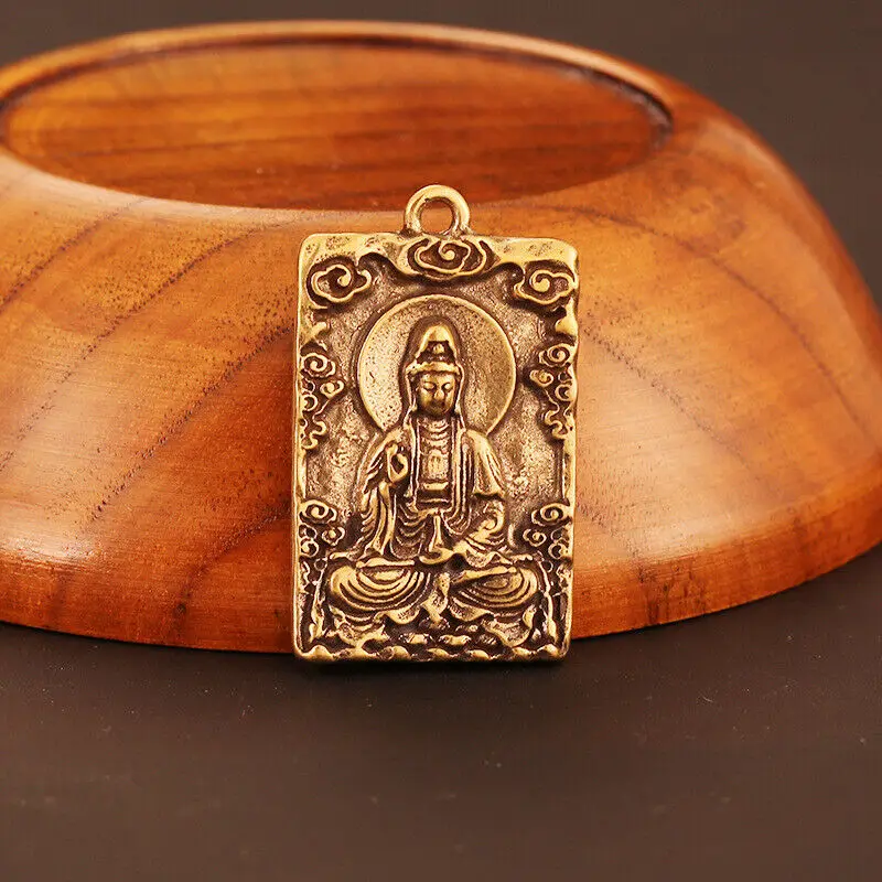 Tibet Buddismo Bronzo Rame Guan Yin Kwan-Yin Dea Muslimah Ciondolo