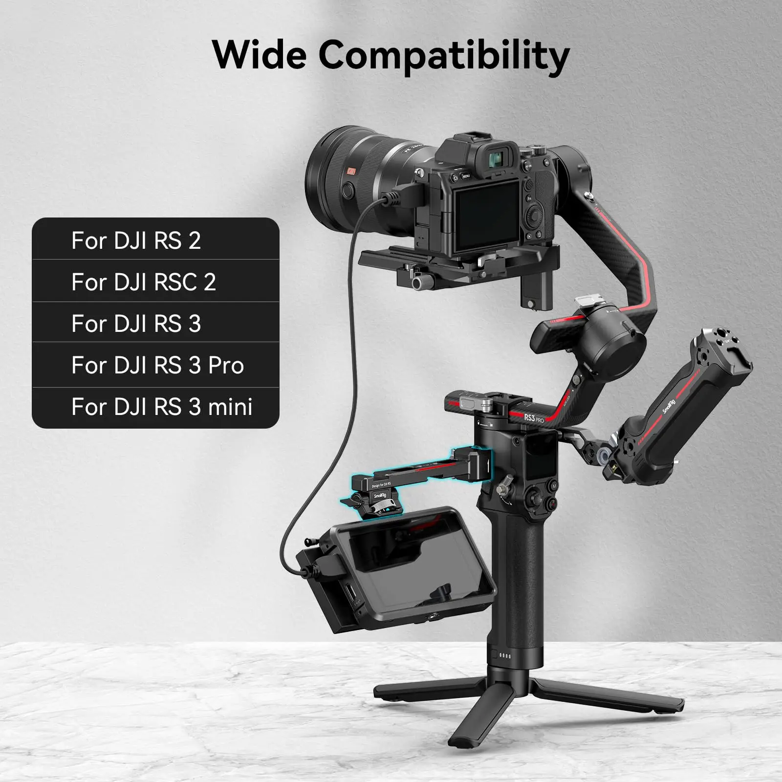 스몰리그 조절식 모니터 마운팅 지지대 (NATO 클램프, 콜드 슈 포함) DJI RS 3/RS 3 Pro/RS 3 Mini /RS4 Pro/RS 4 Mini -3026B 호환