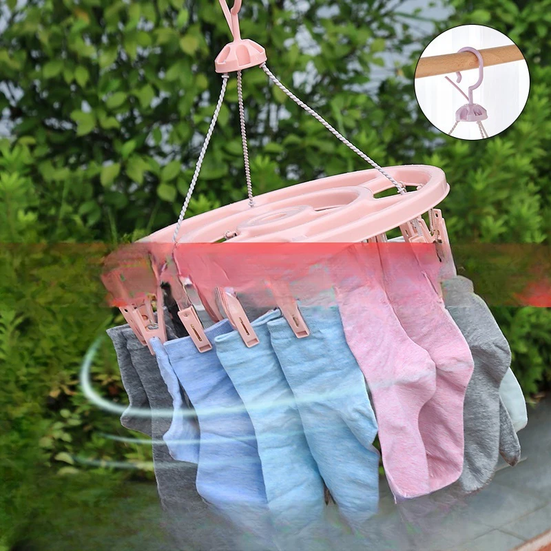 2024 Disk Multi-functional Sock Drying Hanger Multi-clip Clothes Drying Rack Baby Clothes Drying Rack Windproof Sock Drying Rack 4