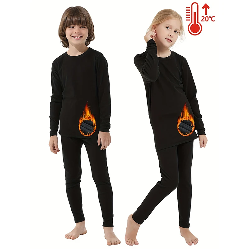 HOPLYNN Thermal Underwear Set for Children Ski Underwear Boys Girls Functional Double-Sided Fleece