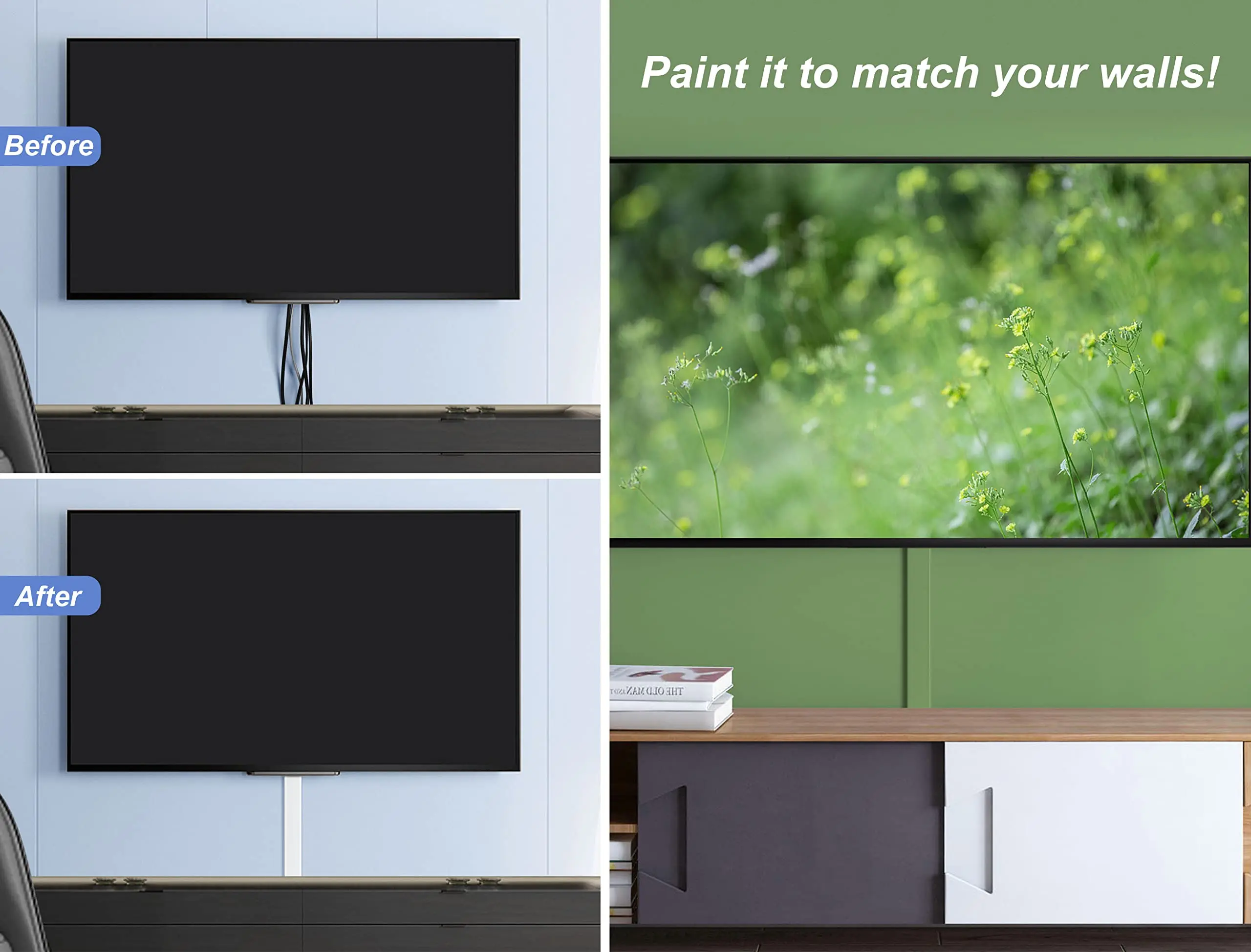 2pcs Cable Covers for Wall Mount TV -34in Wall Cable Management Raceway, Large TV Cord Hider-Paintable Cord Cover for