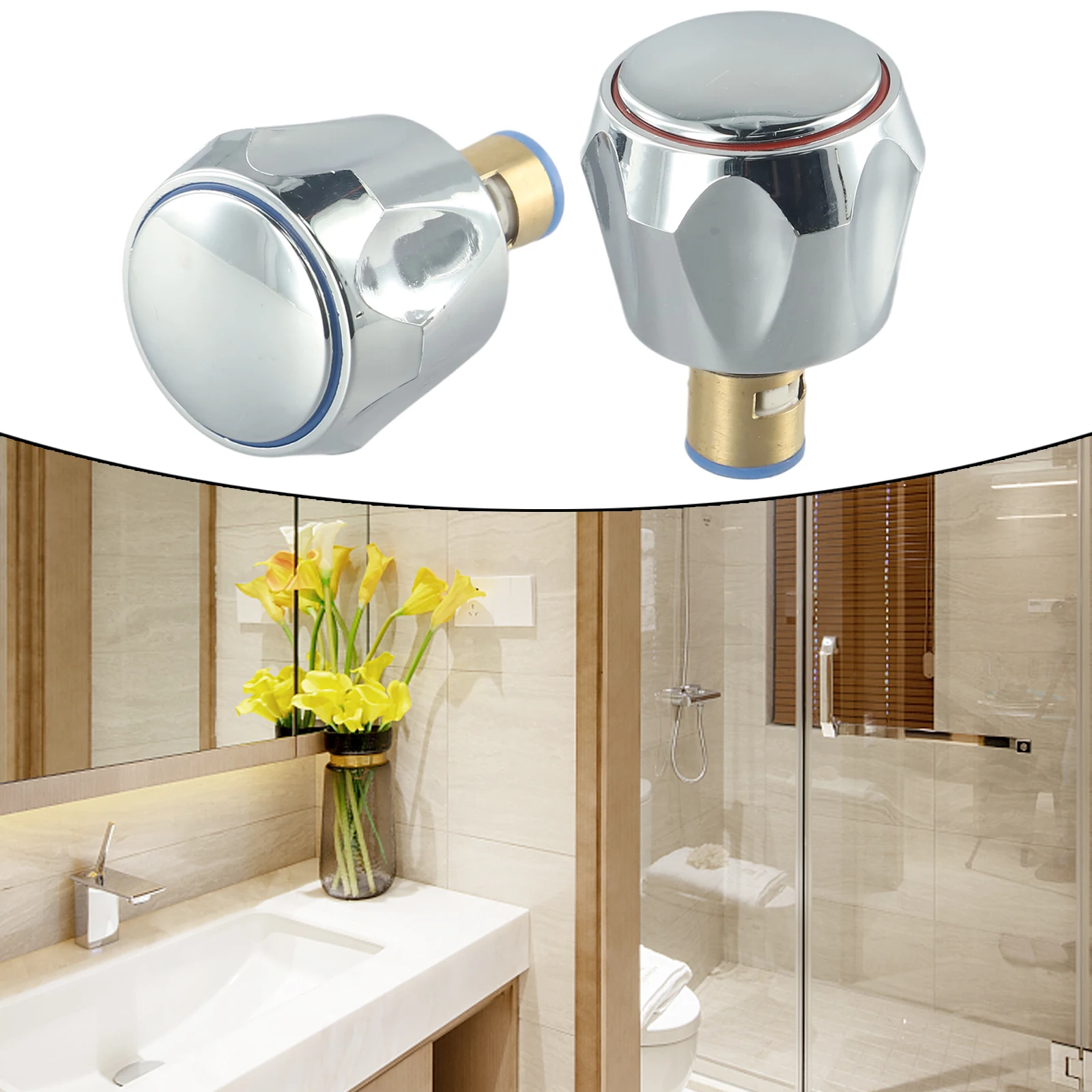 

2pcs Faucet Handle Conversion Kit Faucet Handle Copper Valve Screw Plastic Diamond Faucet Handwheel Bathroom Supplies