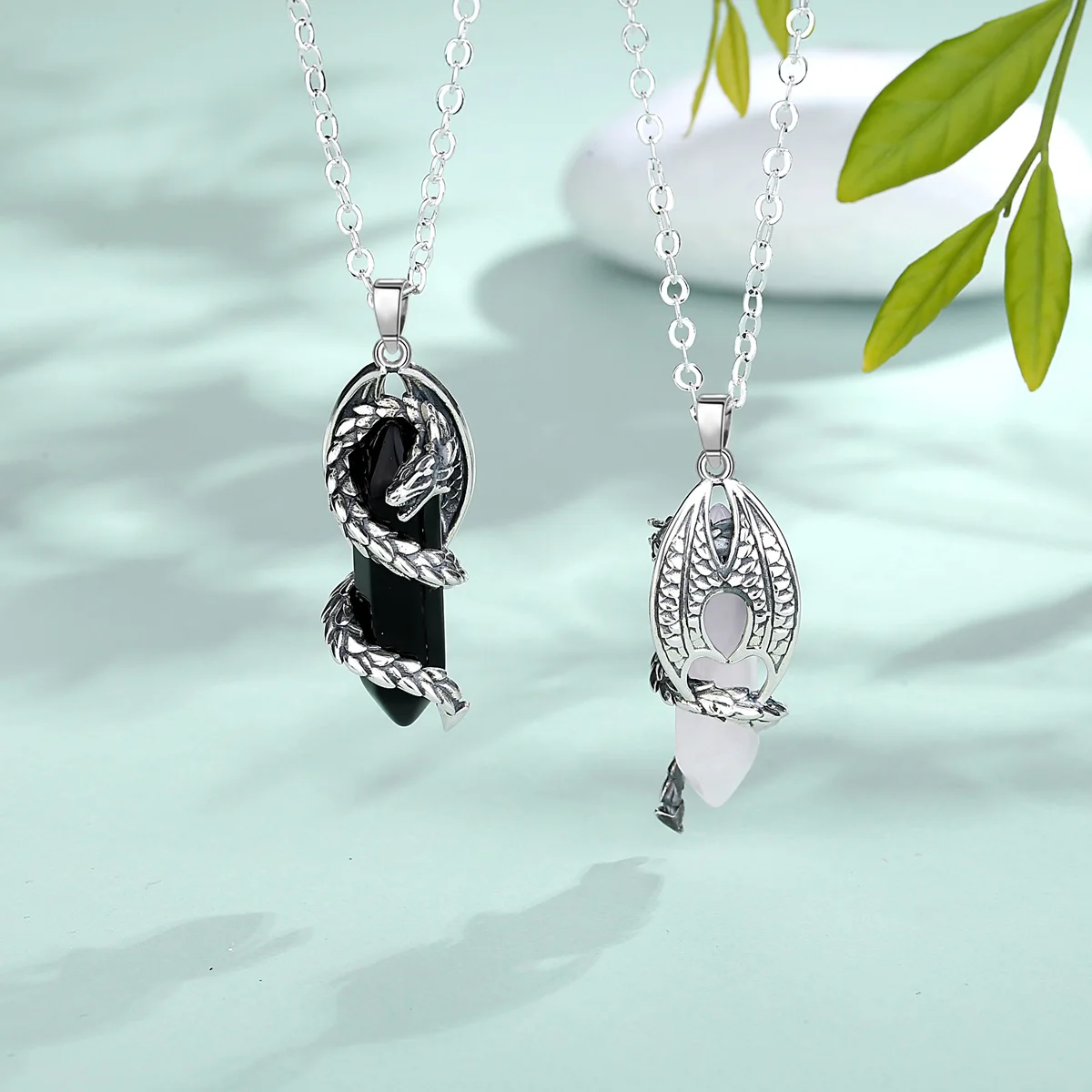 Eudora New Dragon Twining Hexagonal Prismatic Necklace Vintage Punk Obsidian Pink Crystal Pendant Jewelry Healing Gift 3