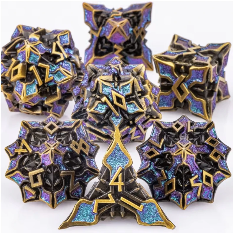 7PCS 메탈 DND 주사위 세트 RPG 그린 D&D 주사위 테이블탑 게임 롤플레잉 게임 다면체 주사위 세트 D20 D12 D10 D8 D6 D4