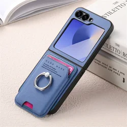 Premium Detachable Magnetic Wallet Phone Case with Card Holder Ring - Galaxy Z Flip5 (Blue)