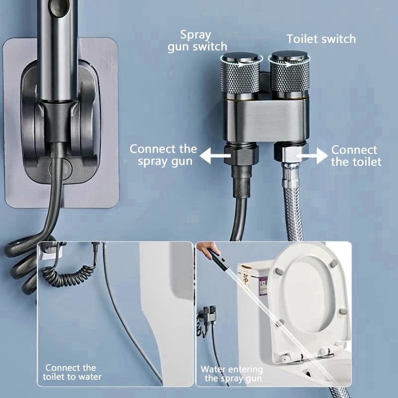Toilet Spray Gun Set  Two Modes for Bathroom Cleaning Feminine Cleansing Bidets Stainless Steel Handheld Spray Gun Accessories 4