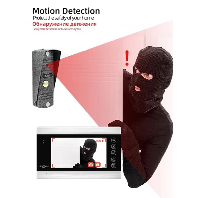 Jeatone 7inch Video Door Phone Intercom 1200TVL Pushbutton Touch Monitor Control System kit With Motion Detectio Camera Security 2
