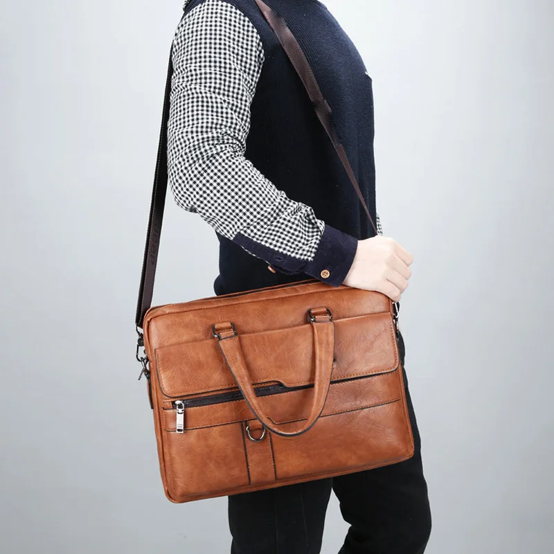 Men Briefcases Bag For 14 inch Laptop Business Travel Handbags Leather Office Shoulder Bags For Man leather briefcase document bag laptop sleeve bag canvas briefcase