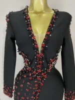 Women Celebrity Sexy Long Sleeve V Neck Rhinestone Black Bandage Dress 2025 Elegant Evening Club Luxury Birthday Party Dresses - Image 5