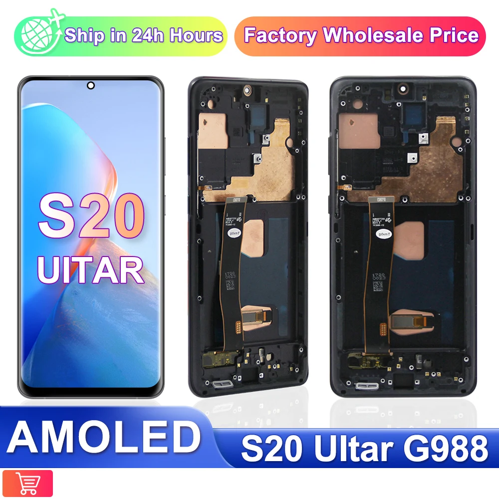 100% Amoled S20 Ultra Display Assembly, Per Samsung Galaxy S20 Ultra Display Lcd 5G G988 G988U Touch Screen Digitale Con Cornice