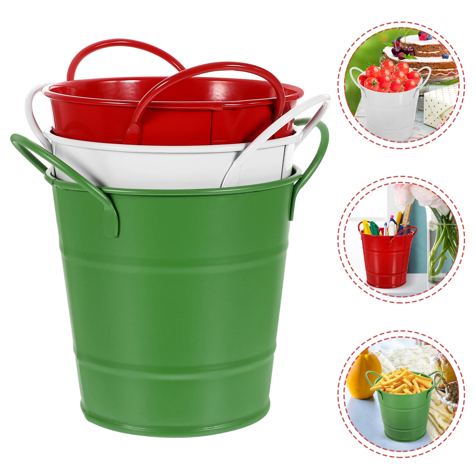 

3 Pcs Fried Chicken Wrought Iron Storage Bucket Food Container Red Ice Buckets