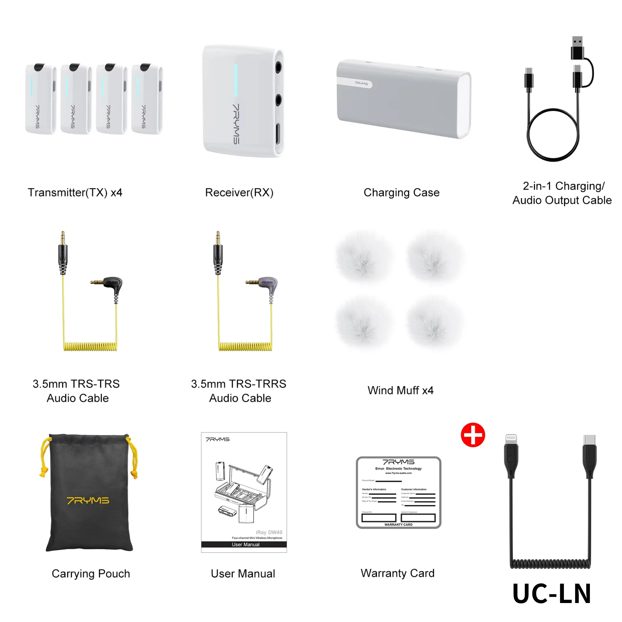 4人同時収録 24bit ワイヤレスマイク7RYMS iRay DW40 7Ryms iRay DW40 Wireless Lavalier Microphone with 4