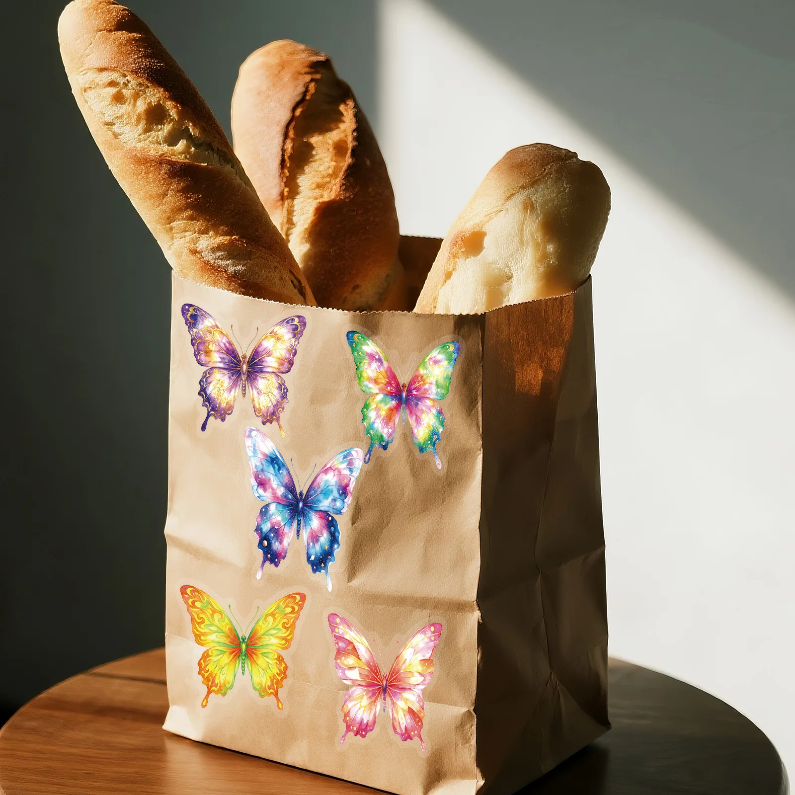 56PCS 수채화 무지개 나비 PET 스티커, 꿈같은 그라데이션 페인트 곤충 문구류 헬멧 장 아트 스티커