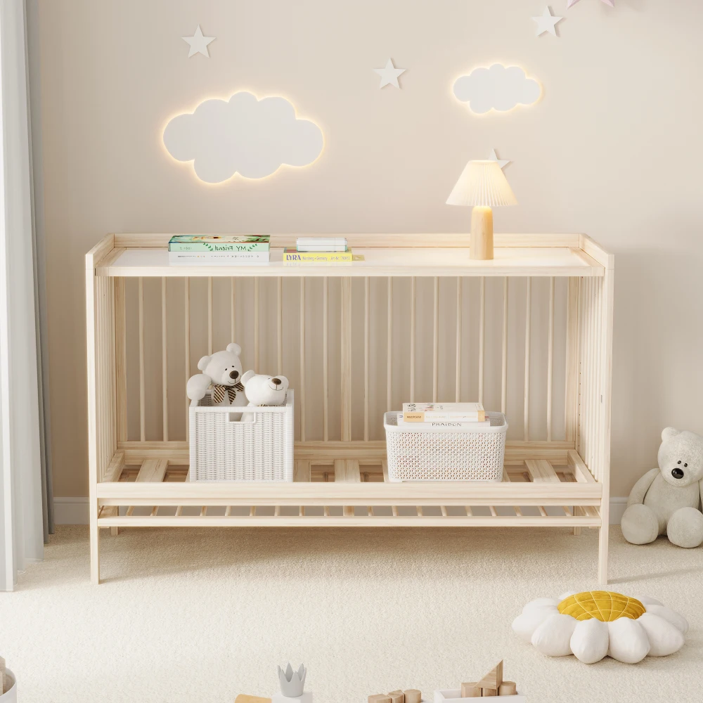 140x60x90cm Wooden Baby Cot, Convertible Into An Extra Bed / Painting Board Rack / Desk, Height Adjustable, No Mattress, Spruce S3456efed7a5b4f0da2f34260dbbe60d4z