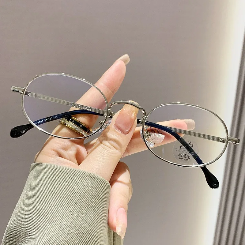 Vintage Anti-Blue Light Glasses Women's Oval Metal Frame Brand