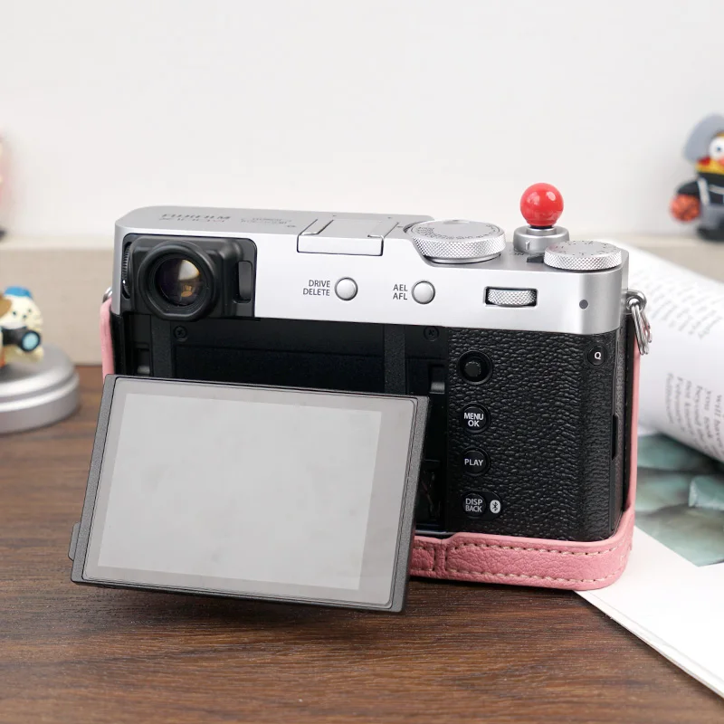 Fujifilm X100VI Fuji X100VI용 카메라 하프 케이스 어깨 끈이 있는 인조 가죽 바닥 오픈 카메라 보호대 베이스플레이트