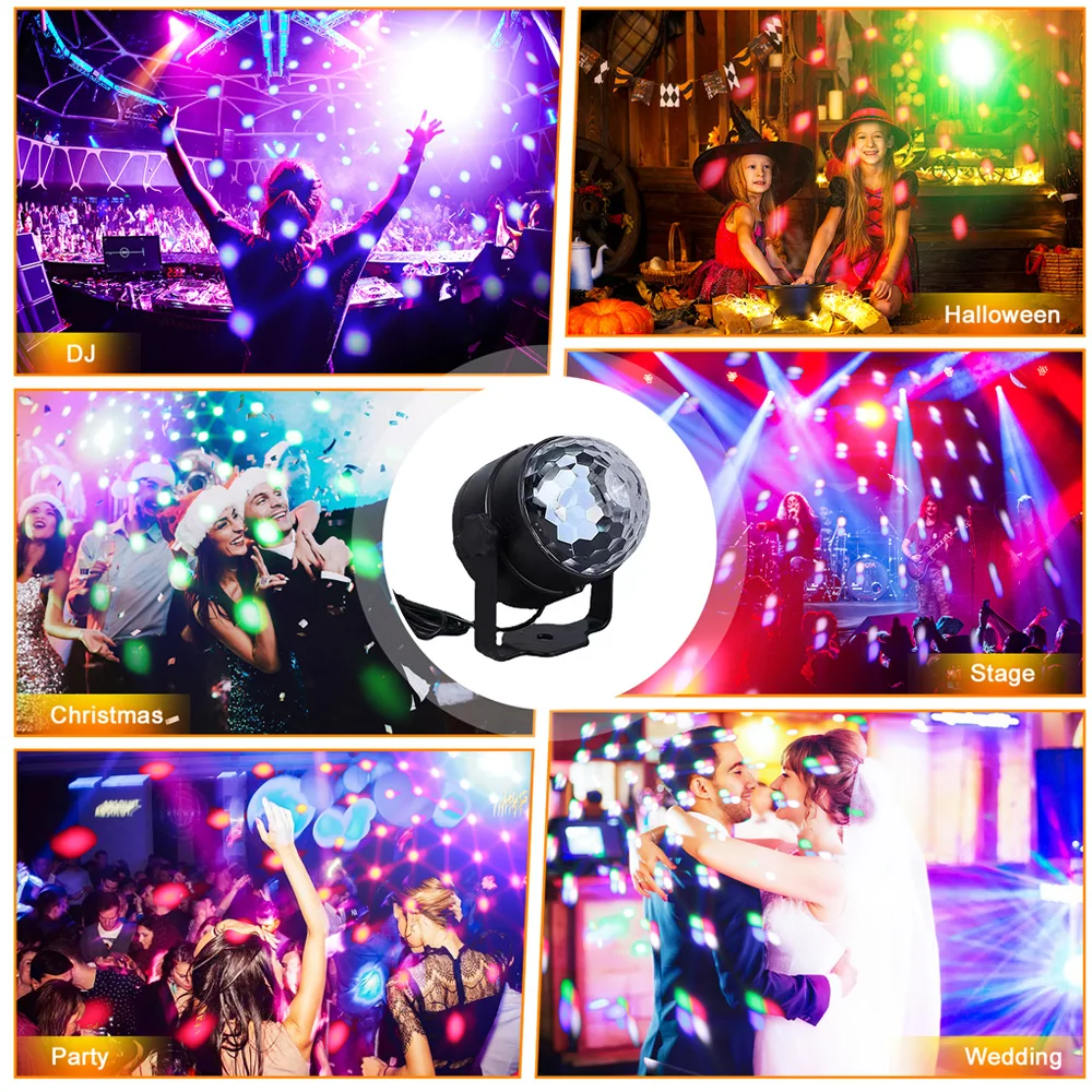 RGB LED Stage Disco Light Rotating Christmas Atmosphere Rotating Ball Lamp Magic Dance Car Gift Party Club Laser Show Lamp Party