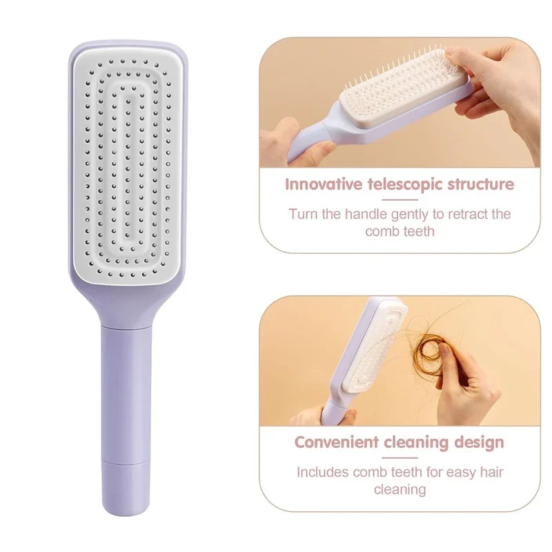 Automatic Cleaning Rotating Lifting Comb Self Cleaning Hairbrush Rotating Retractable Anti Static Massage Comb Scalp Hair Comb 1