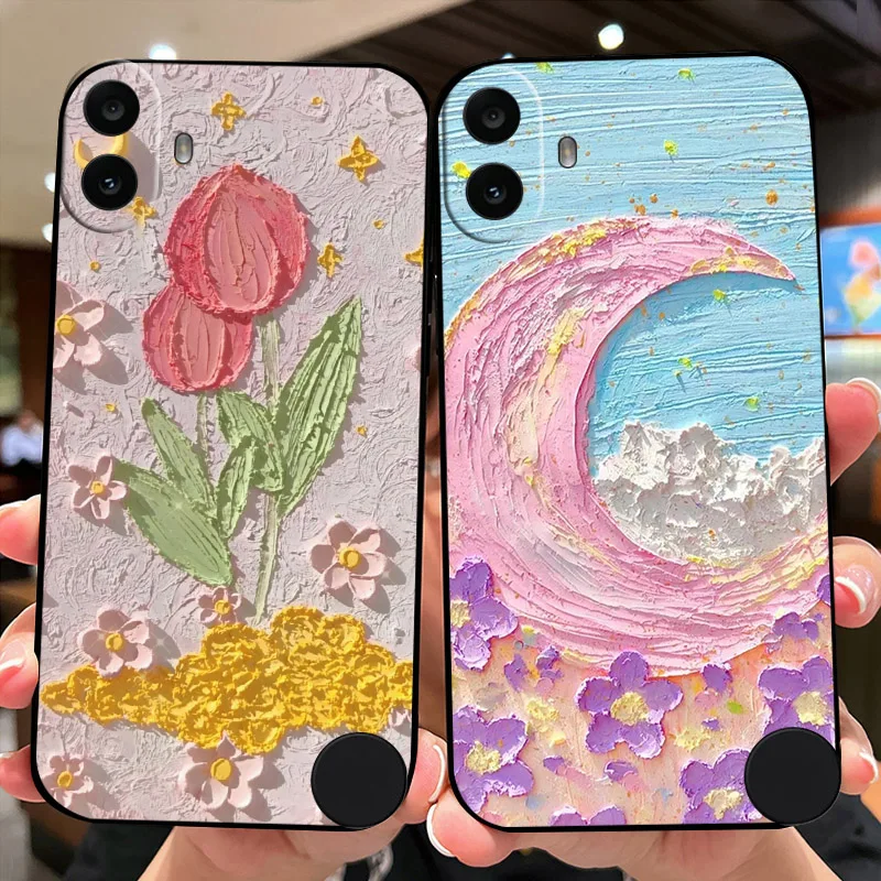 Floral Black Silicone Protective Bumper Case - Soft TPU Cover