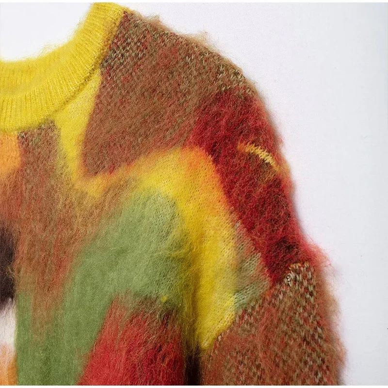 Casual Mohair Knit Women Pullover Colorful O-neck Long Sleeve Loose Sweater New Autumn Fashion Lady All-matching Knitwear