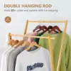 Bamboo Clothing Rack Double Rod Garment Rack with 2 Tier Storage Shelf Closet Organizer for Guest Room, Laundry Room, Apartment, 2